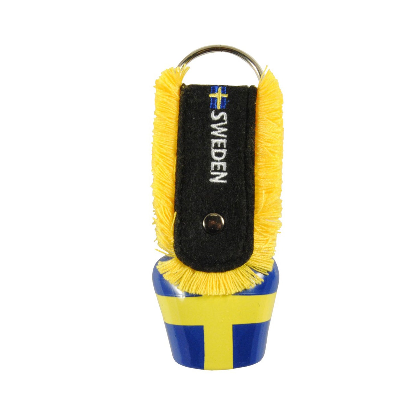 Bjällra med svensk flagga och texten Sweden på bandet – souvenir, bordsklocka.