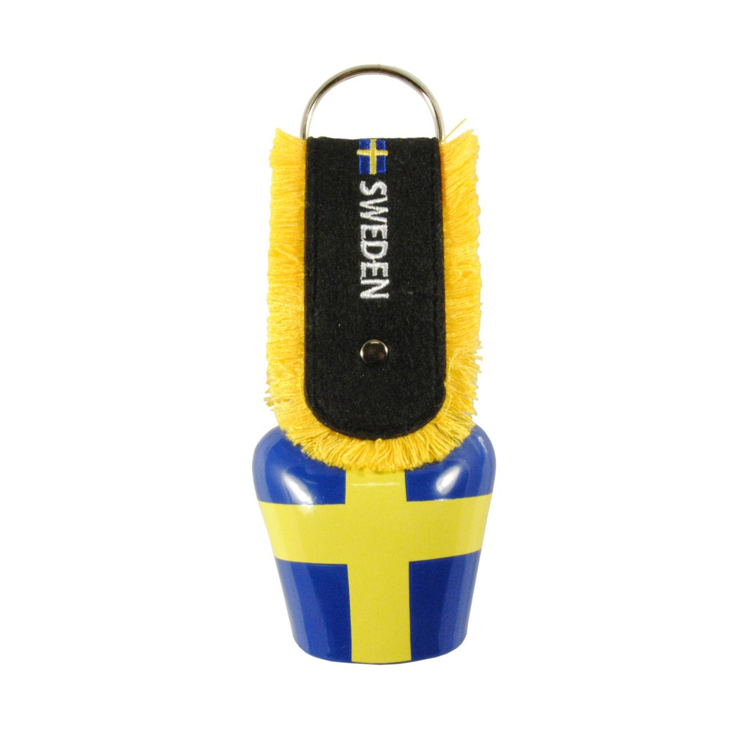 Bjällra med svensk flagga och texten "Sweden", 17,5 cm, souvenir bordsklocka med stark klang.