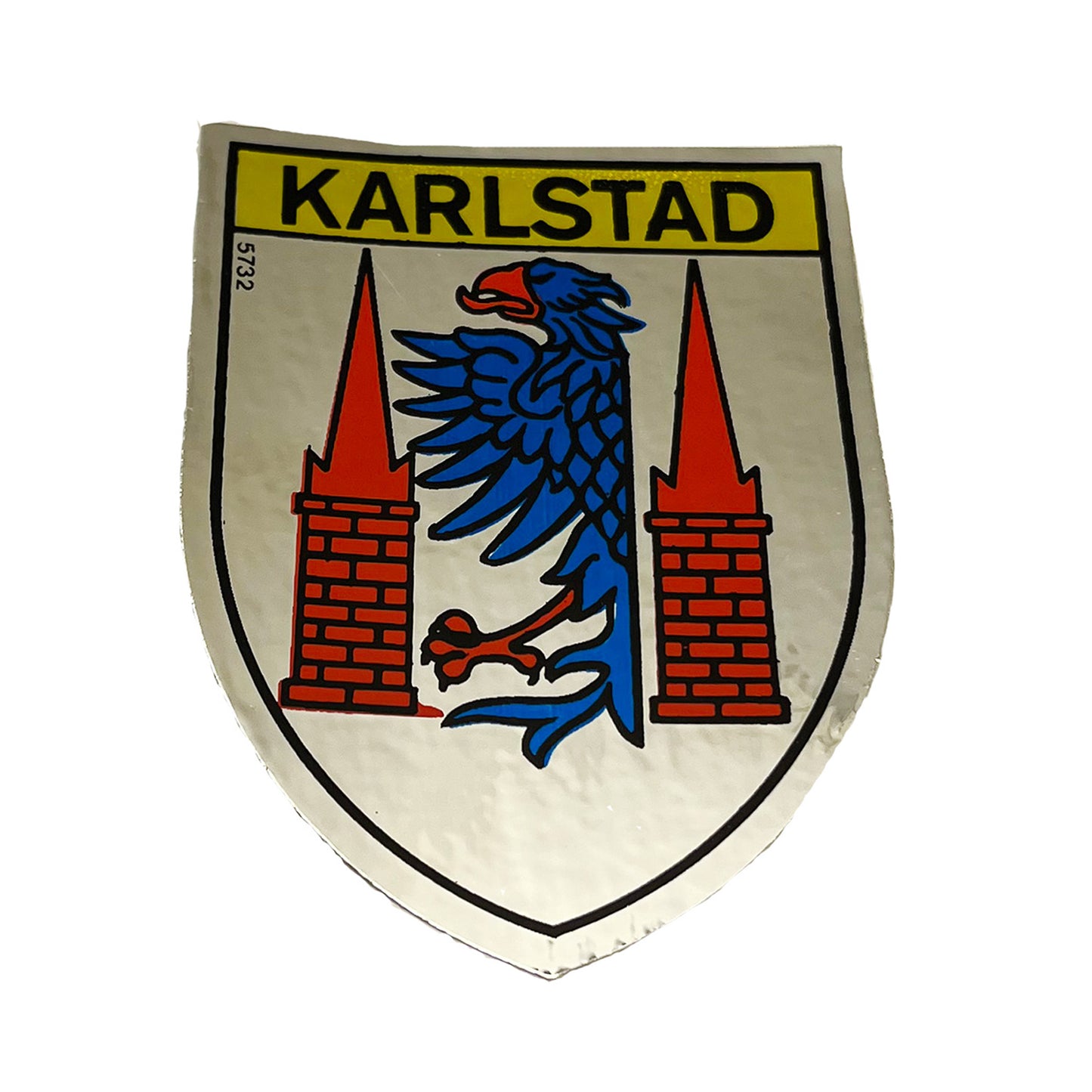 Dekal med Karlstads stadsvapen, storlek 6 x 8 cm.