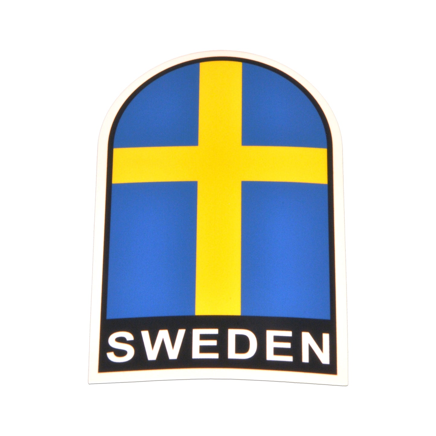 Dekal med Sveriges blå och gula flagga och texten "Sweden".