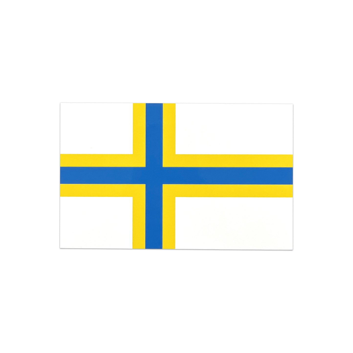 Dekal med Sverigefinska flaggan i vitt, blått och gult.
