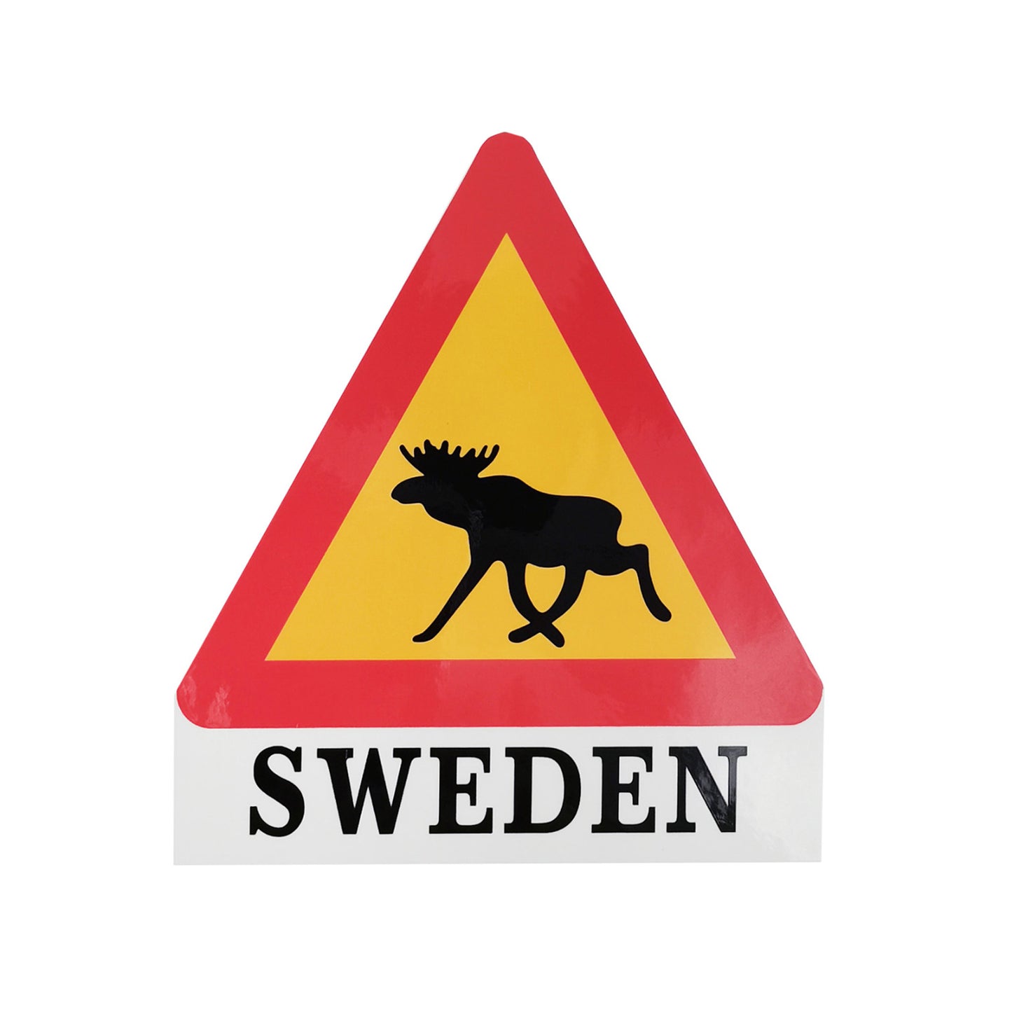 Dekal i form av en klassisk älgskylt med texten Sweden – passar perfekt på husvagn, husbil och personbil.