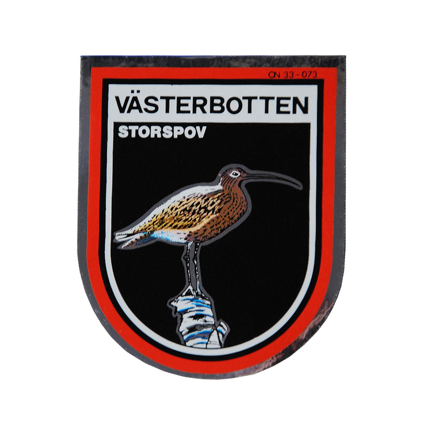 Dekal med motiv av en storspov från Västerbotten. En naturinspirerad souvenir med regionalt tema.
