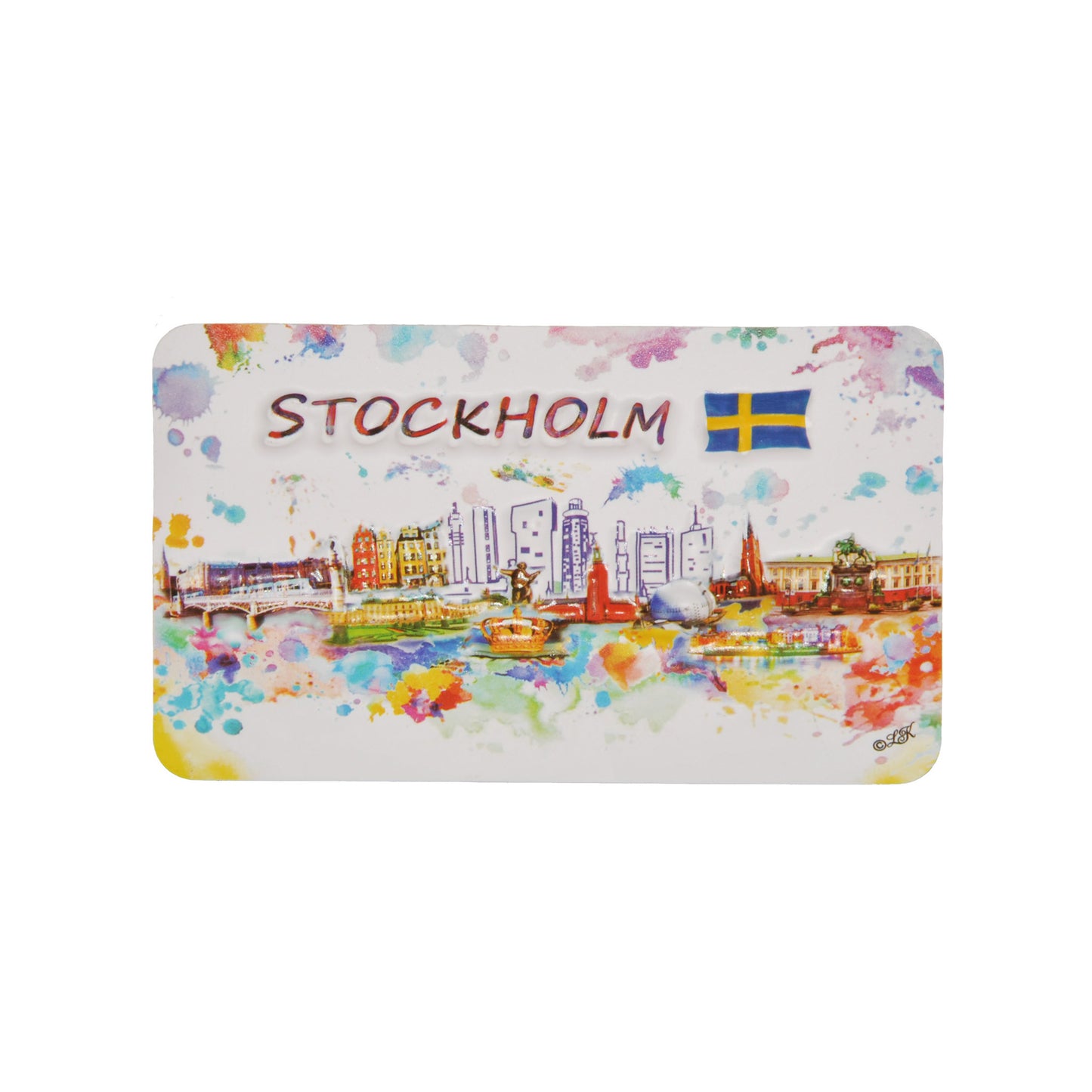 Färgglad pop-up magnet som skildrar Stockholms landmärken och stadens puls.