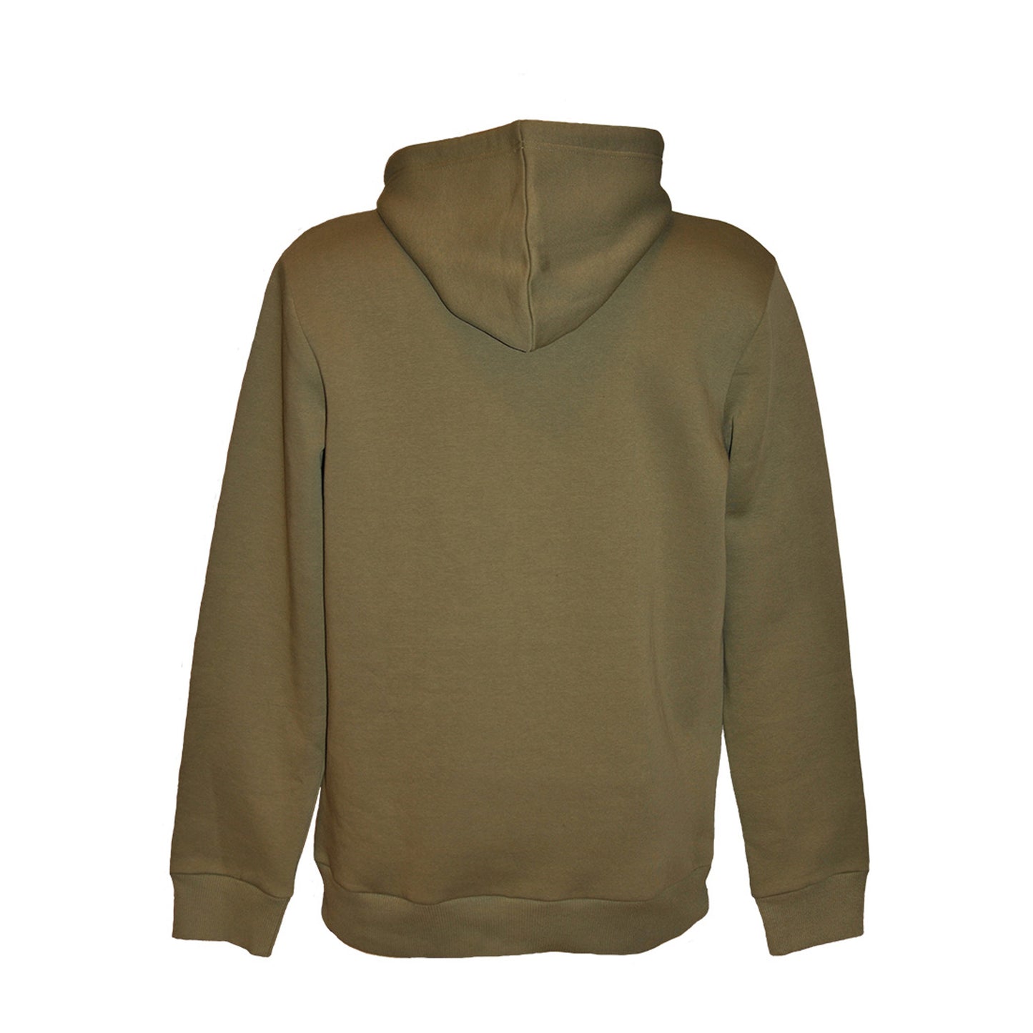 Grön hoodie med älgmotiv och texten Sweden – sedd bakifrån. Baksidan av hoodien har inget tryck.