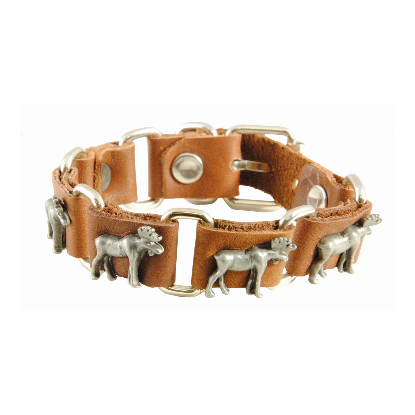 Brunt läderarmband med stående älgar i 3D.