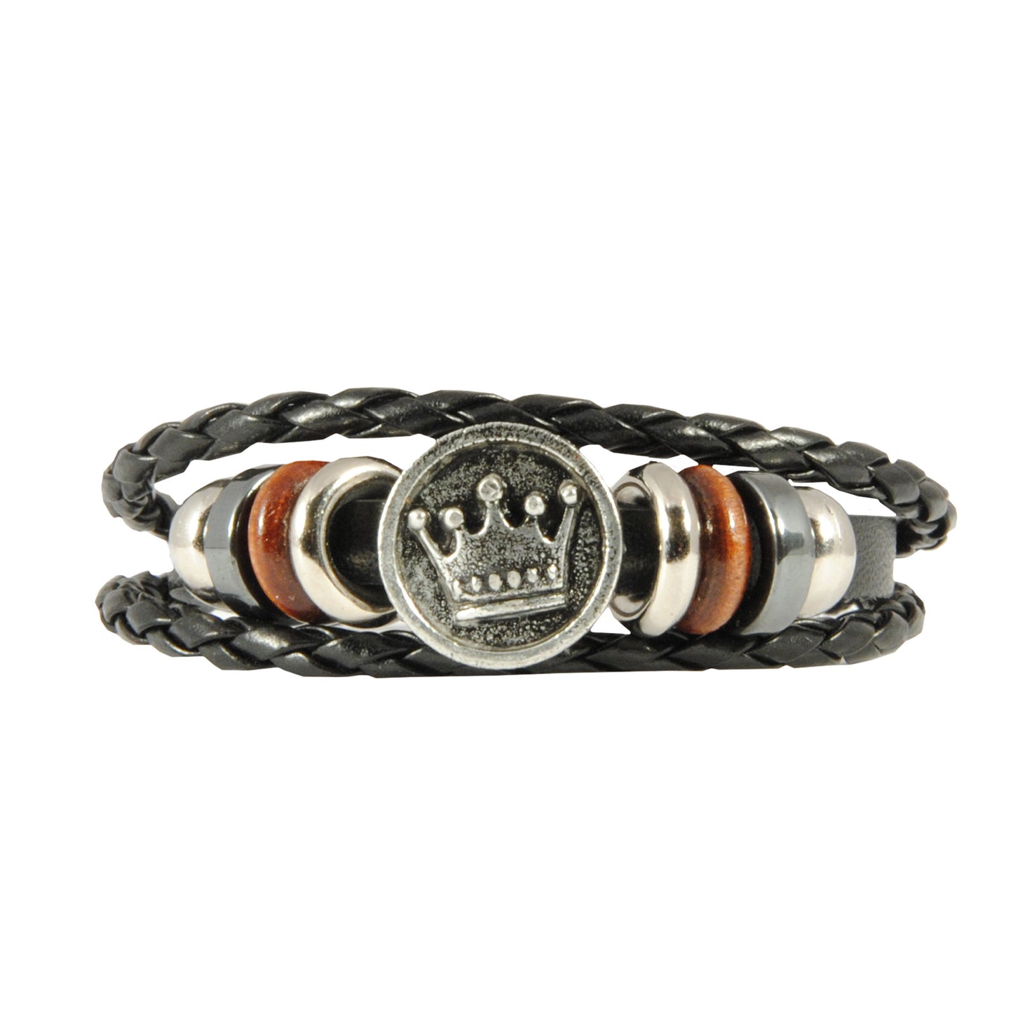Svart flätat läderarmband med en elegant krona som motiv. Ett smidigt och naturligt armband som är en av våra bästsäljare.