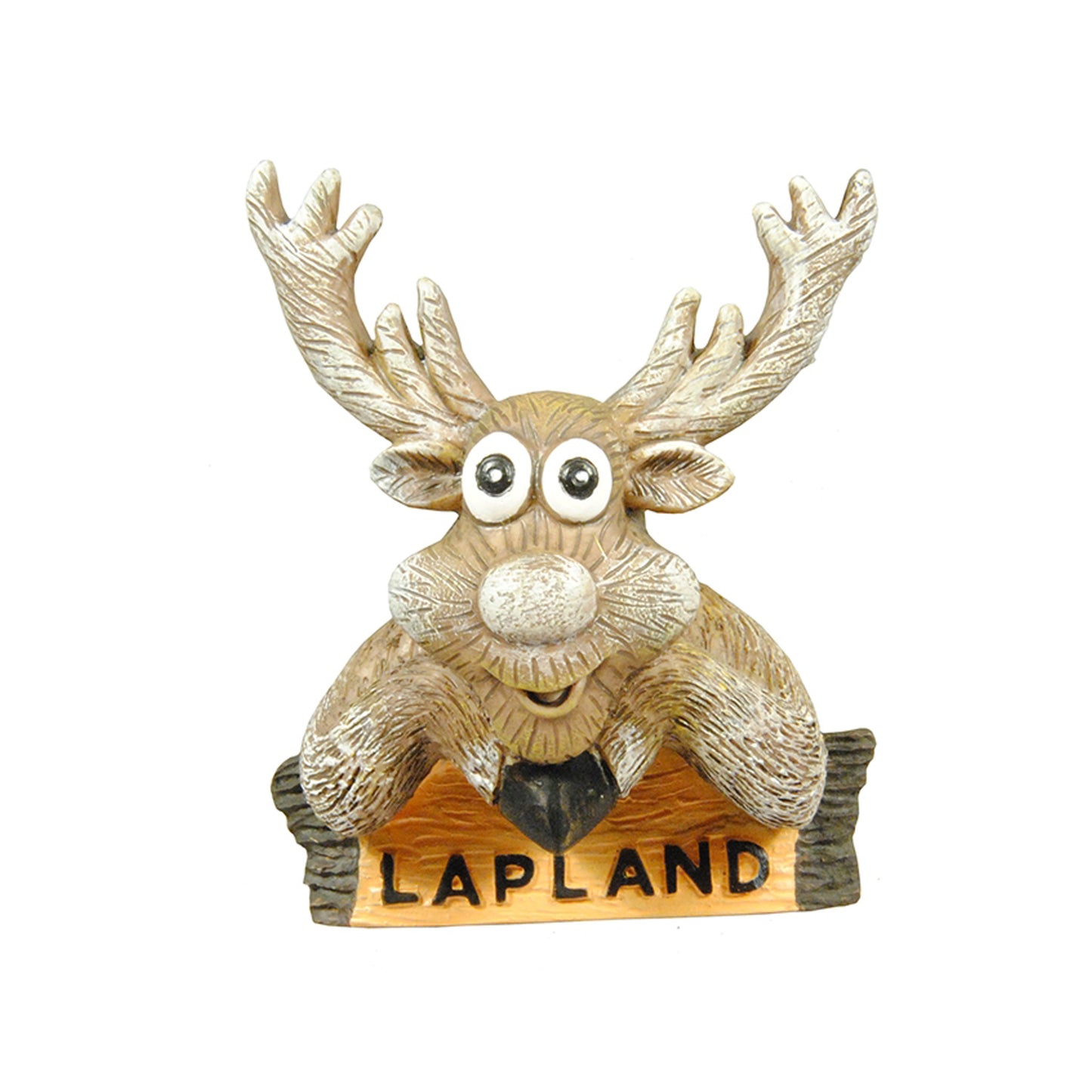 Souvenirmagnet med glad och söt ren samt texten "Lapland".