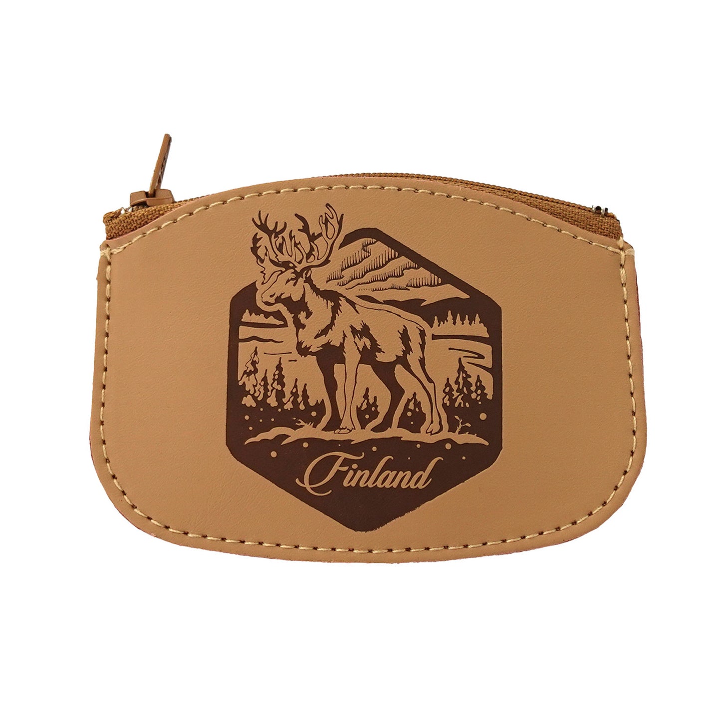 Myntbörs i konstläder med motiv av en ren – en enkel men charmig souvenir med känsla av Finlands storslagna natur.