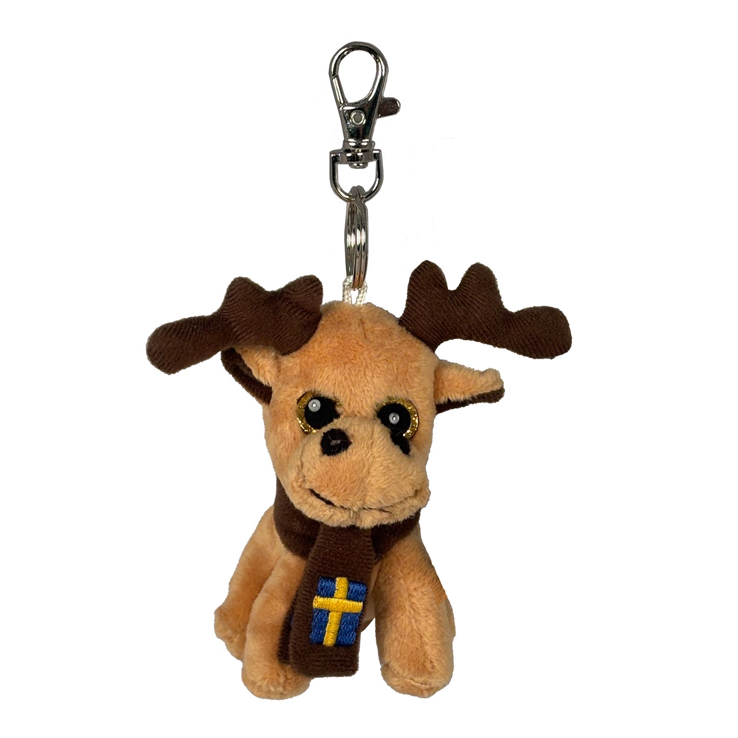 Nyckelring med brun gosedjursälg iklädd brun halsduk med svenska flaggan