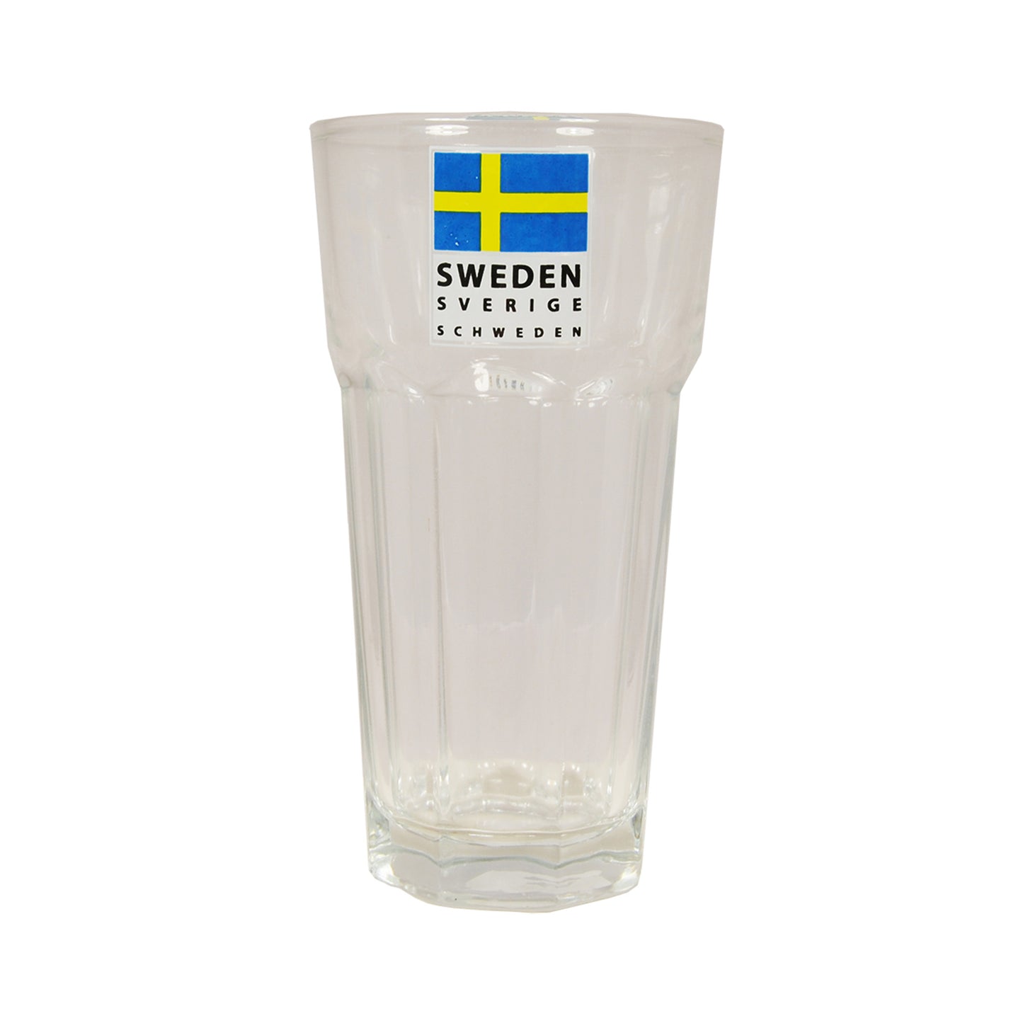 Ölglas med svensk flagga och texten Sweden, 15 cm högt.