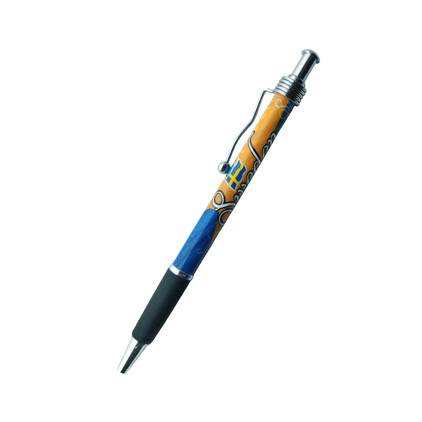 Penna med svensk flagga och texten "Sweden Sverige" – en färgglad souvenirpenna.