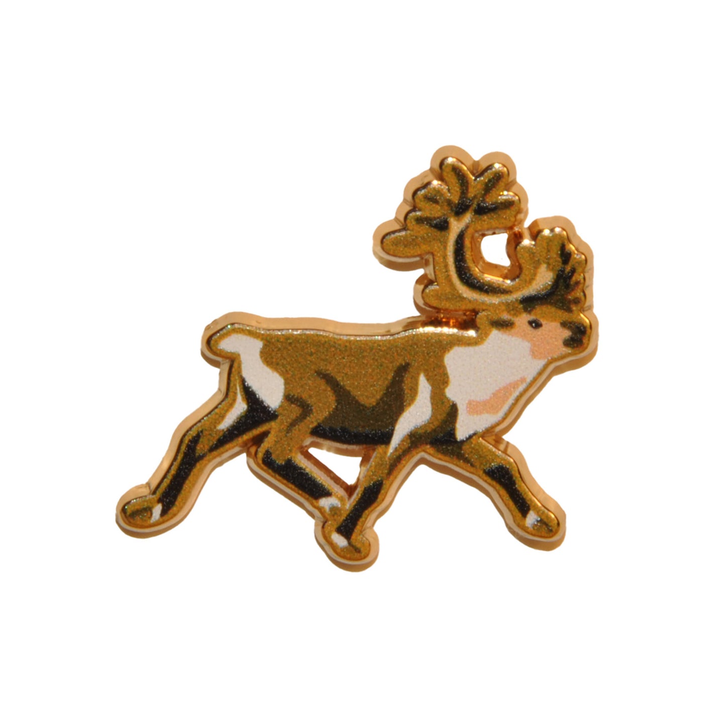 Souvenirpin med guldfärgad rensiluett – elegant pin i hög kvalité, perfekt för keps, väska eller kostym. En fin symbol för Lappland och Finland.