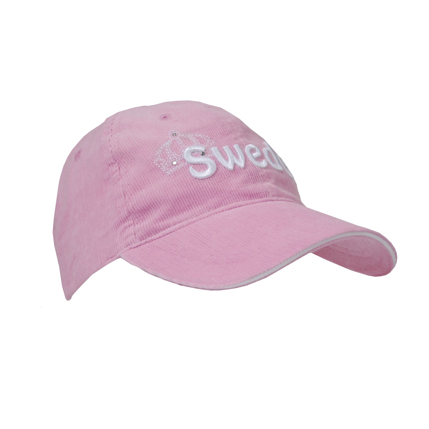 Rosa Manchesterkeps med 3D-texten Sweden och glittrande stenar i kronan. En exklusiv och stilren keps med elegant finish.