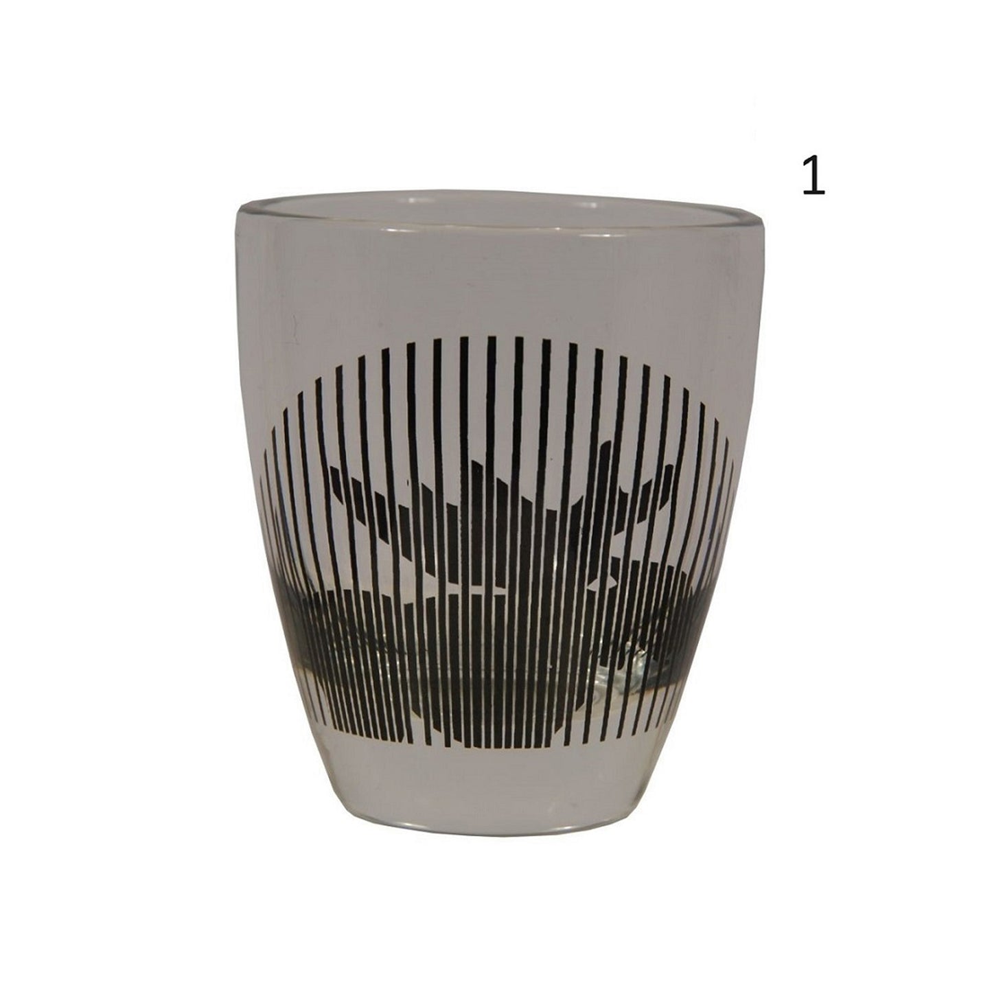 Shotglas med randigt älgmotiv i svart.