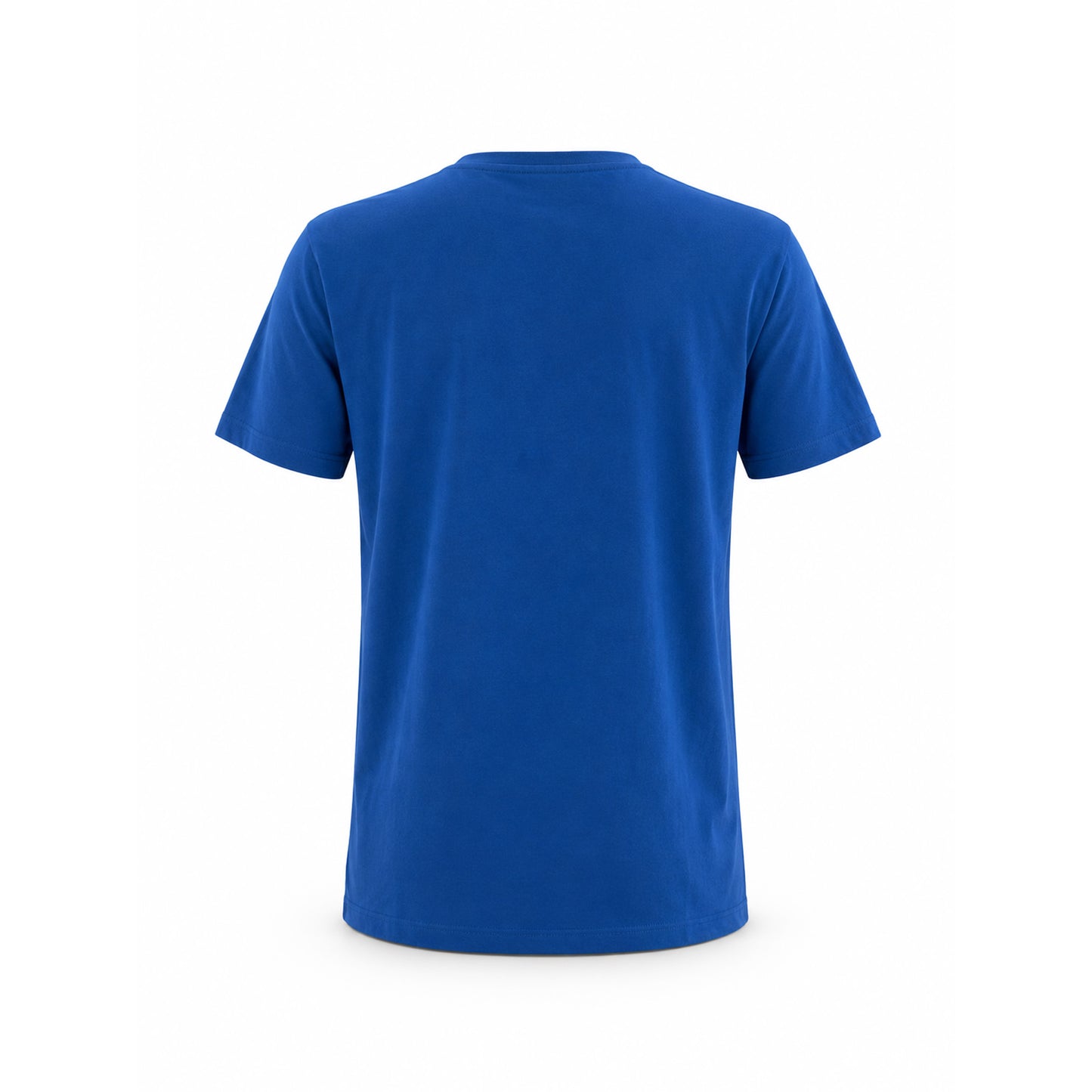 Blå T-shirt med svensk flagga och texten "Sweden" på bröstet – sedd bakifrån. Inget tryckt på baksidan.