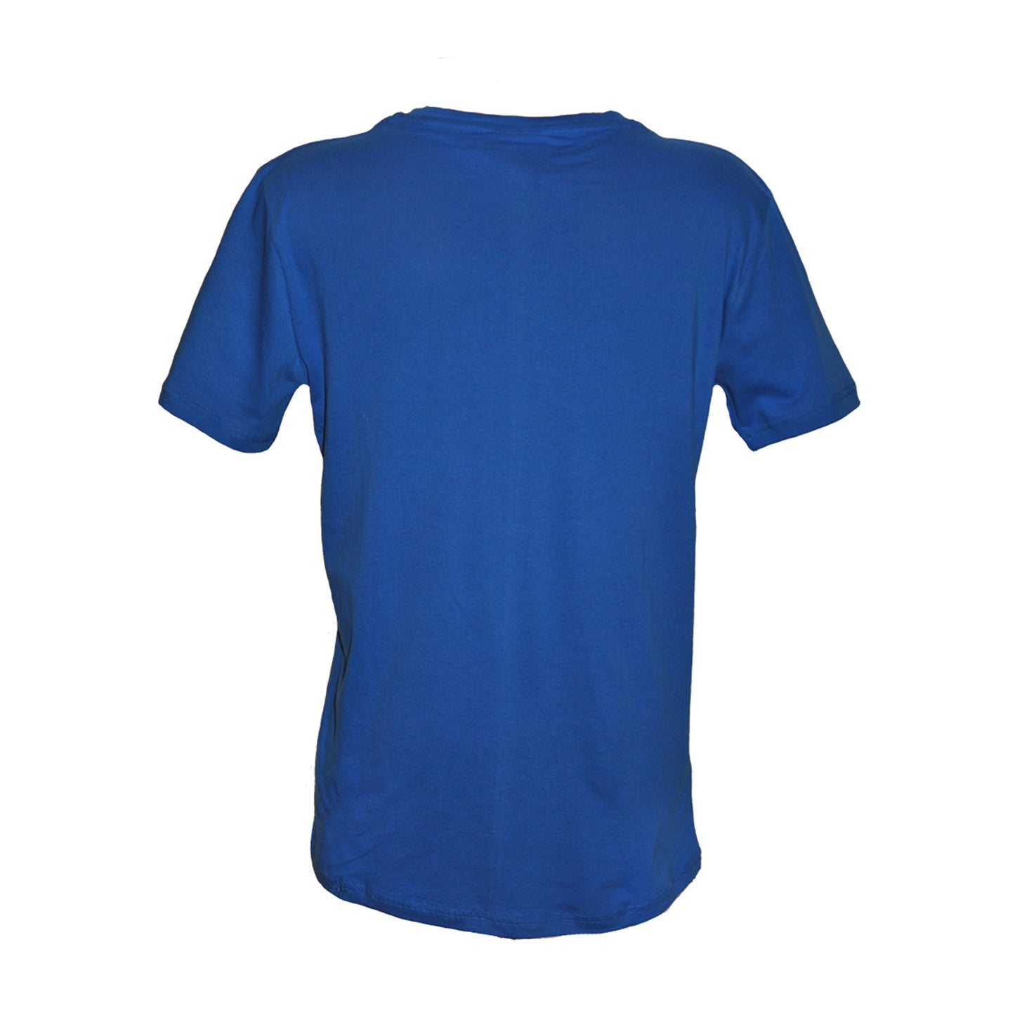 Blå T-shirt med svensk flagga och texten "Sweden" på bröstet – sedd bakifrån. Inget tryckt på baksidan.