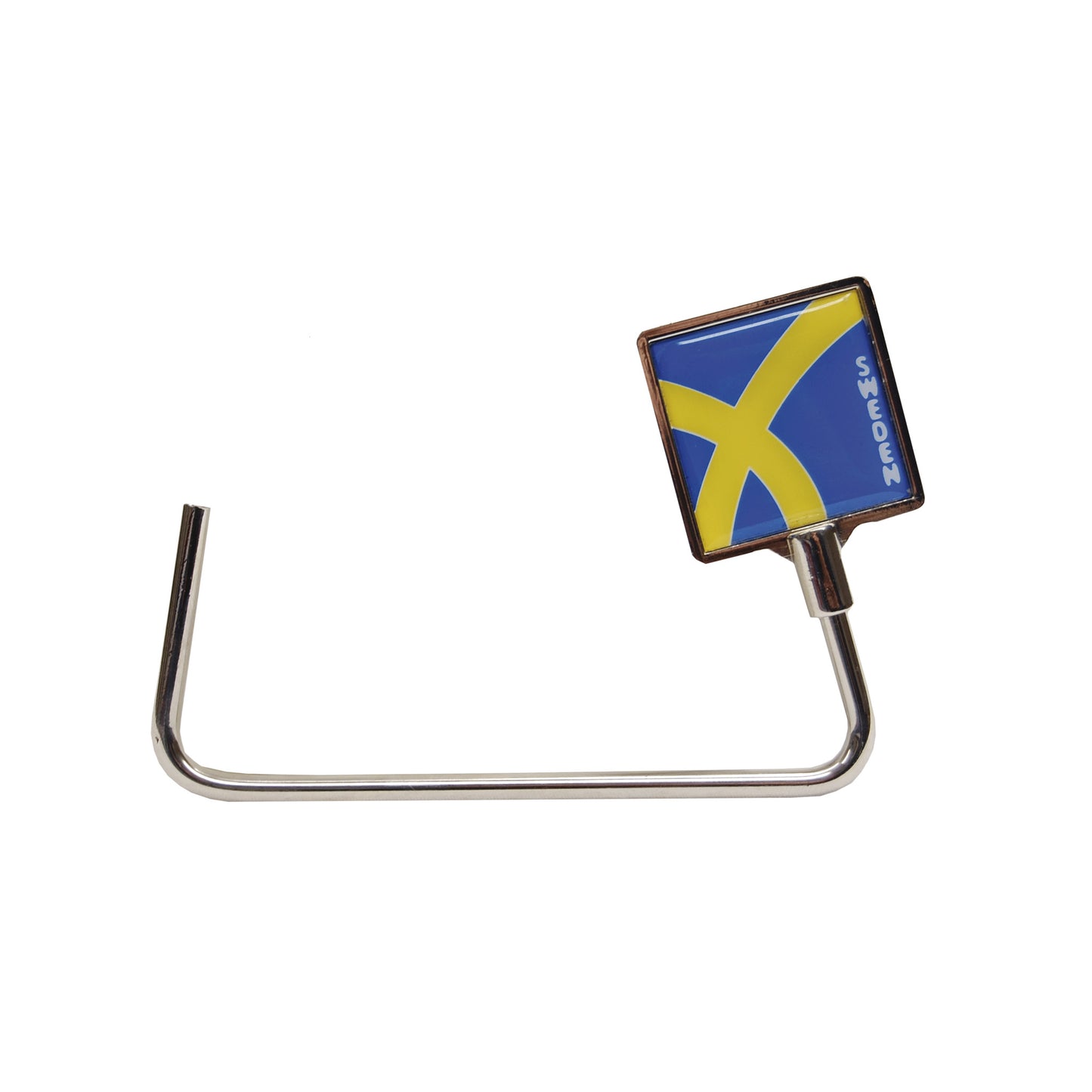 Praktisk silverfärgad väskhängare med svensk flagga, 10 cm, perfekt för att hålla koll på handväskan.