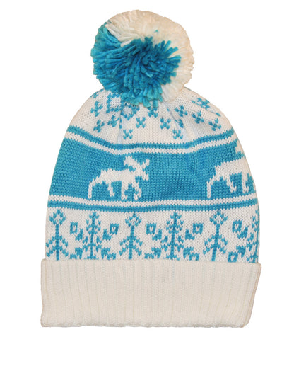 Knitted Hat Moose Blue and White