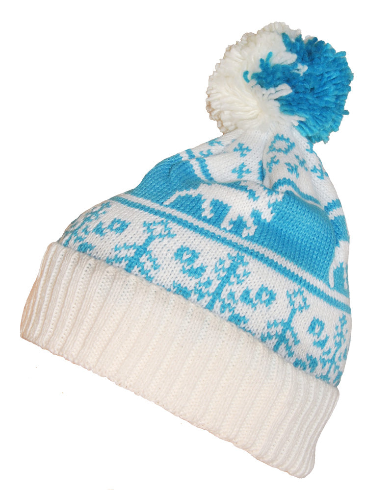 Knitted Hat Moose Blue and White