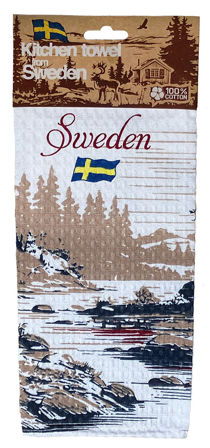 Tea Towel Sweden Red Cabin