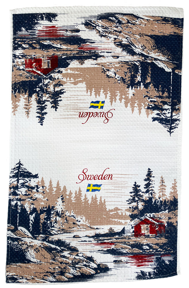 Tea Towel Sweden Red Cabin