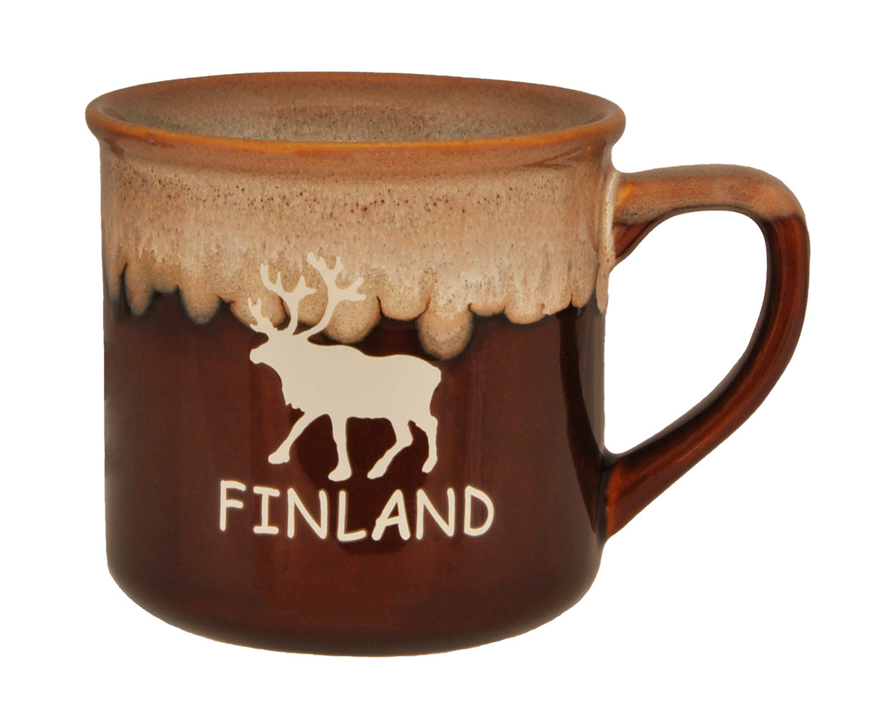 Brown Stoneware Mug Finland Reindeer