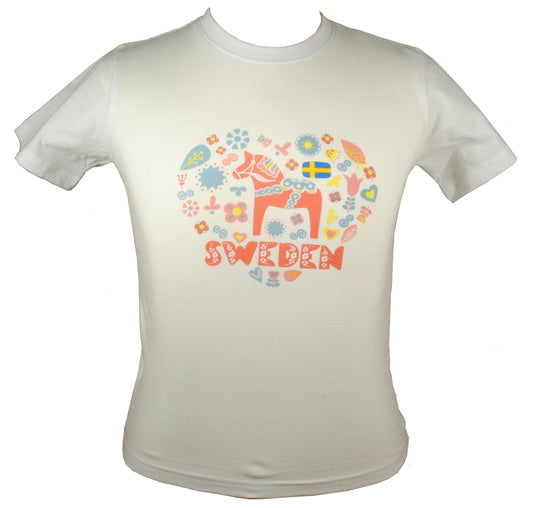 Barn T-shirt Dalahäst vit