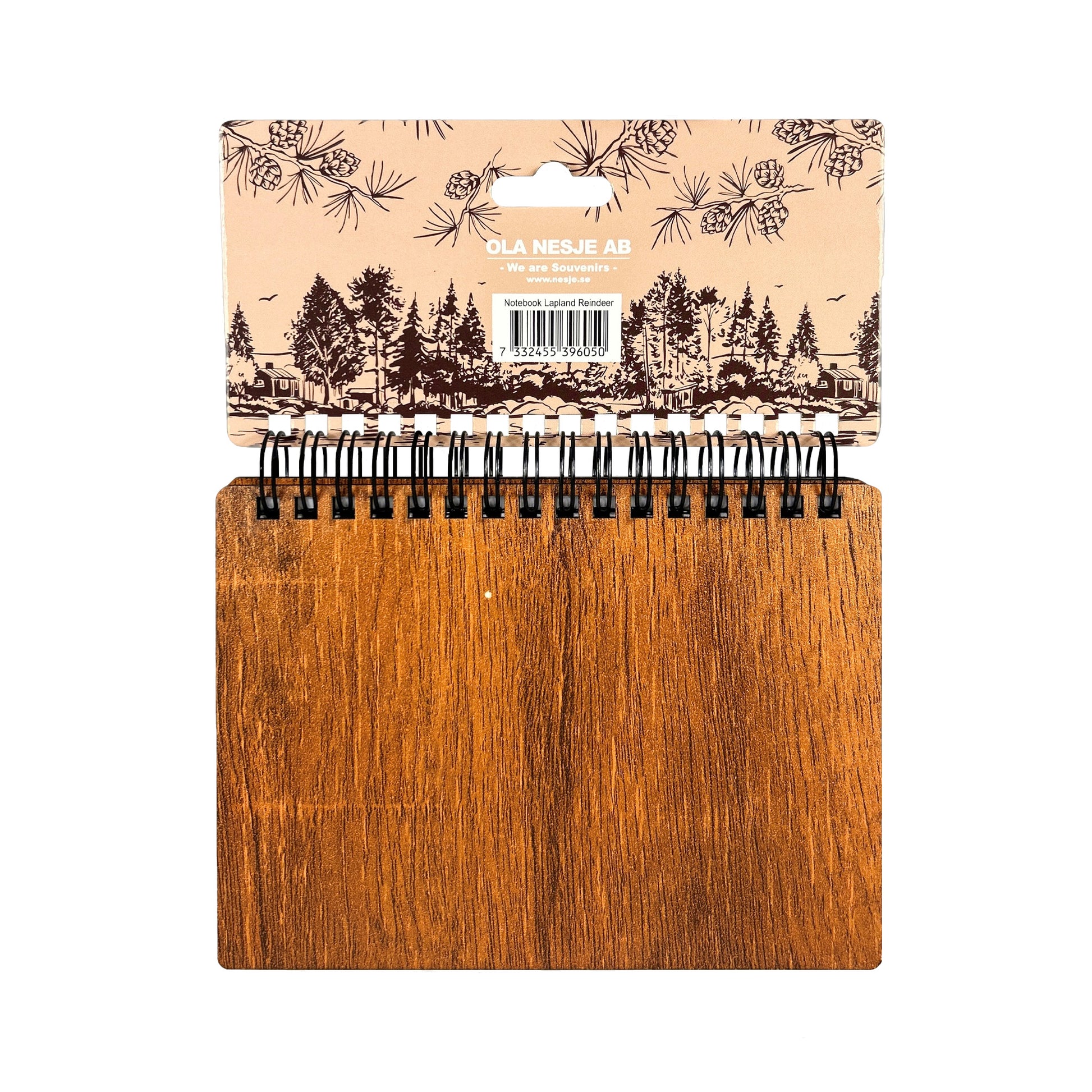Baksidan av anteckningsblocket hängandes på header. Brun header med Ola Nesjes logga.