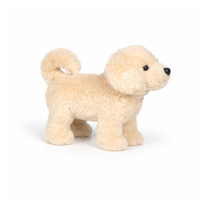 Beige Gosedjurshund sedd från sidan.