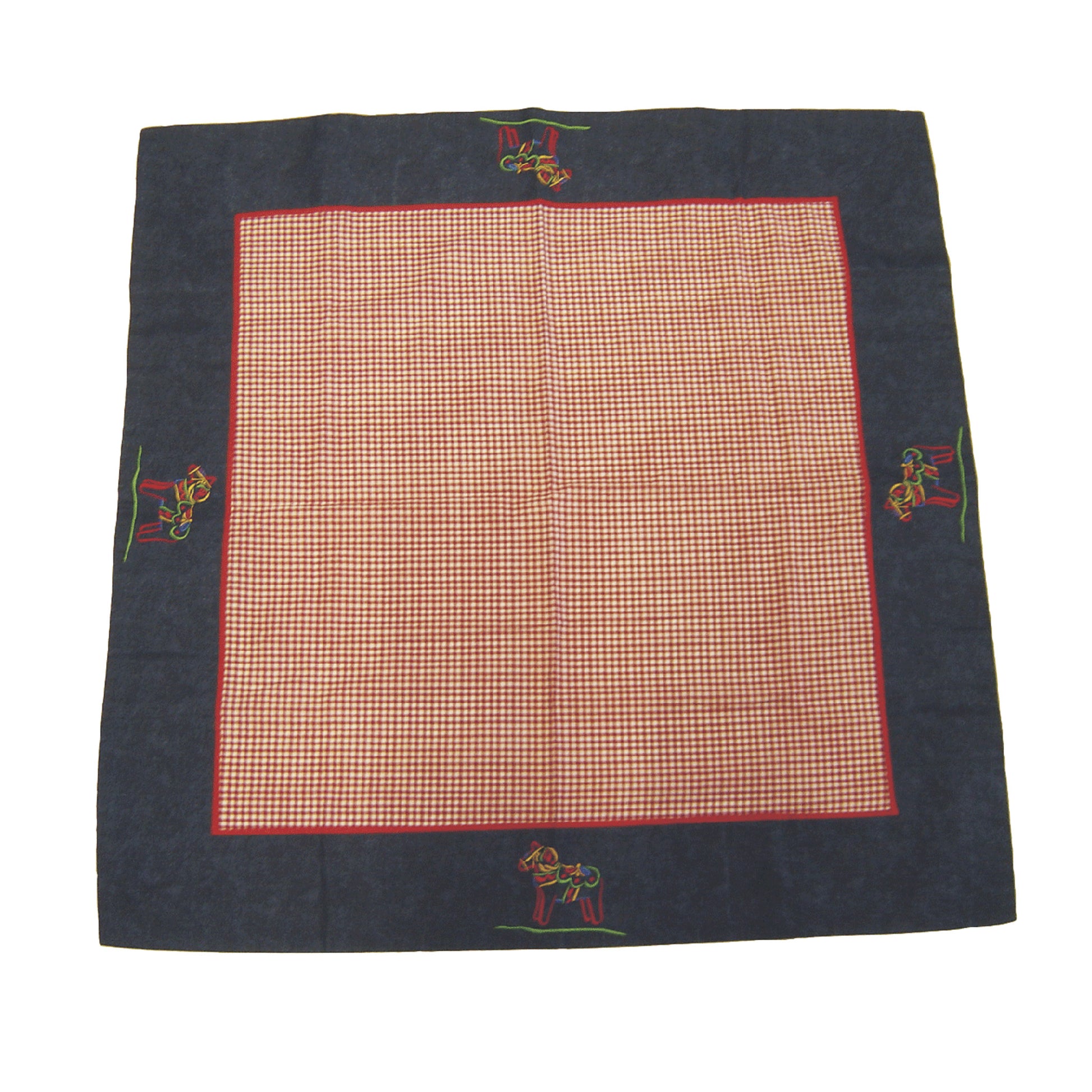 Bordsduk med broderade Dalahästar i 100 % bomull – 82x82 cm