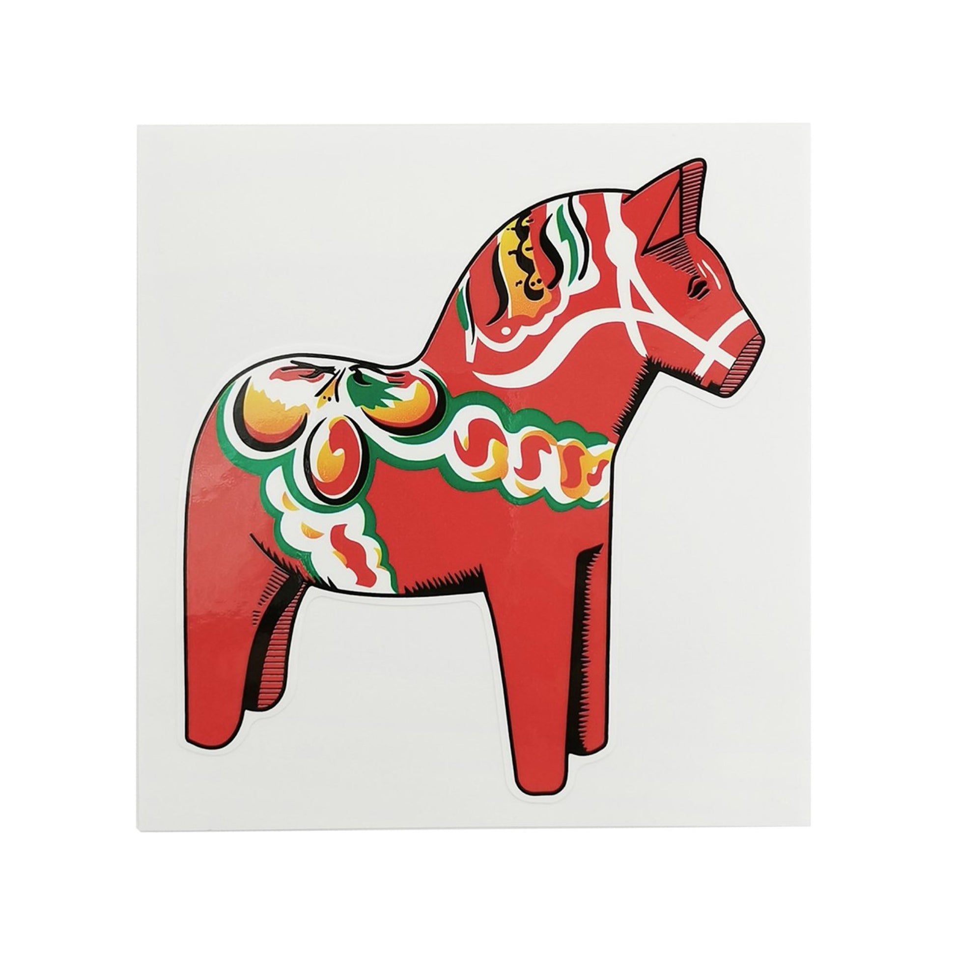 Dekal med motiv av en klassisk Dalahäst, perfekt för husvagn, husbil eller personbil. Populär och uppskattad svensk symbol.
