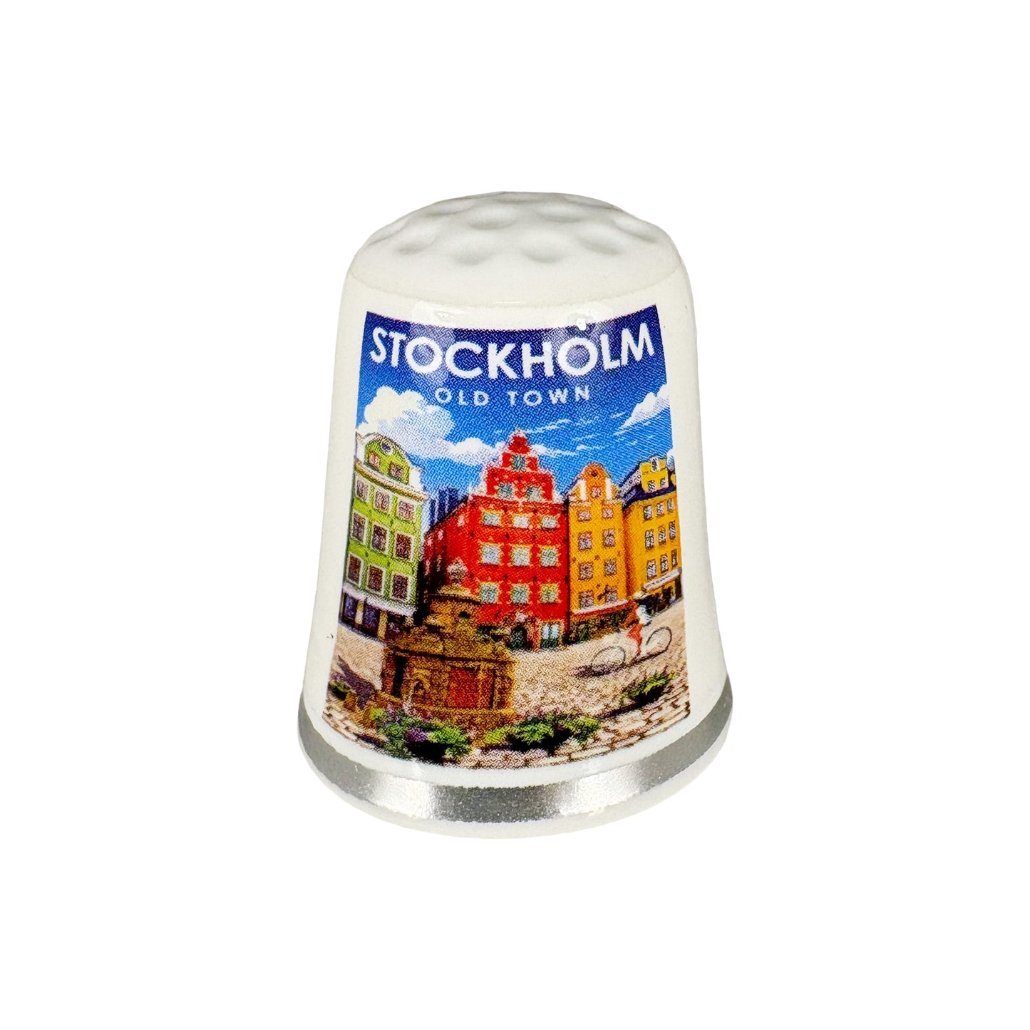 Fingerborg med motiv från Gamla Stan i Stockholm och texten "Stockholm Old Town". Perfekt som souvenir eller present. 