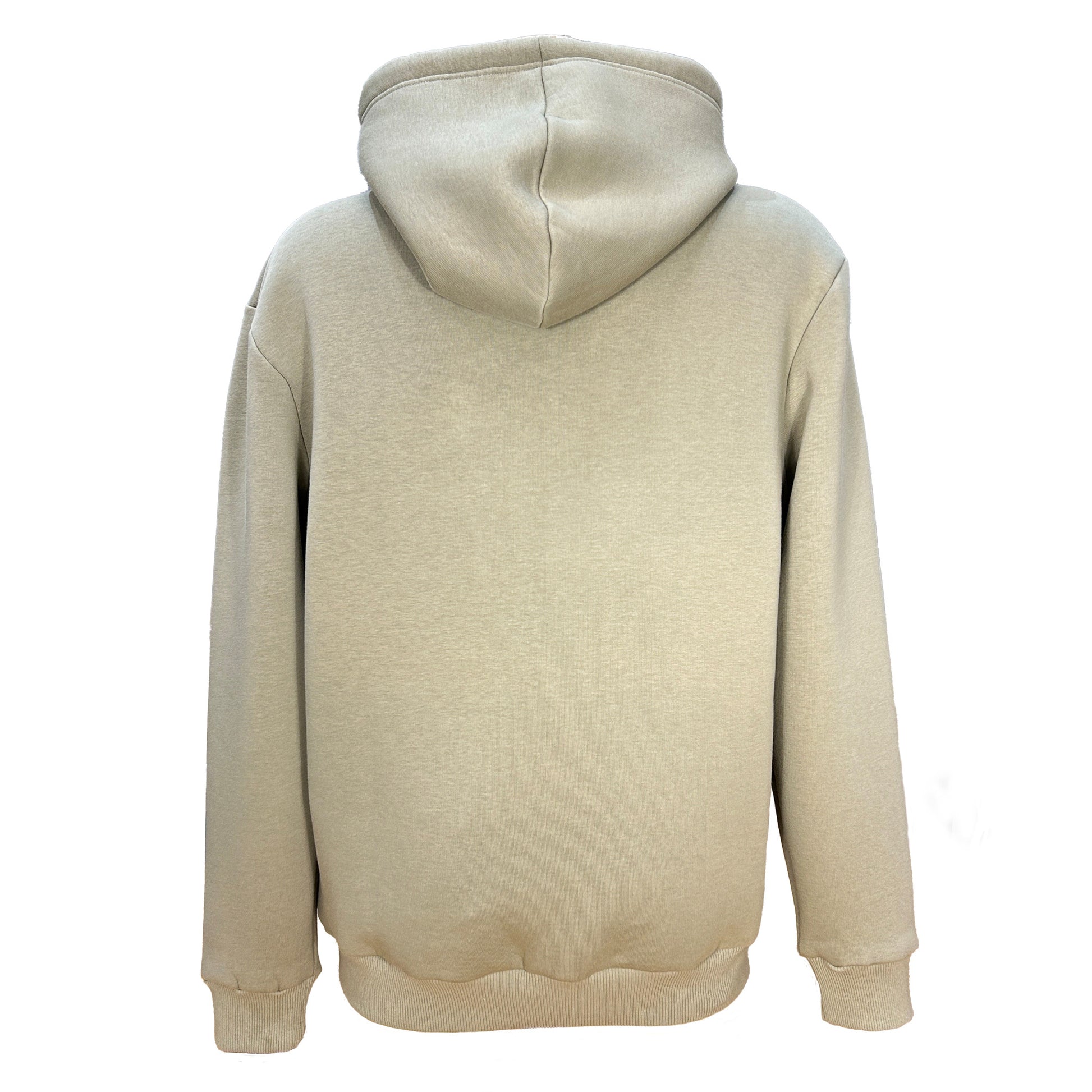 Grön hoodie med renmotiv och texten Finland – souvenir med finsk naturkänsla - Sedd bakifrån.