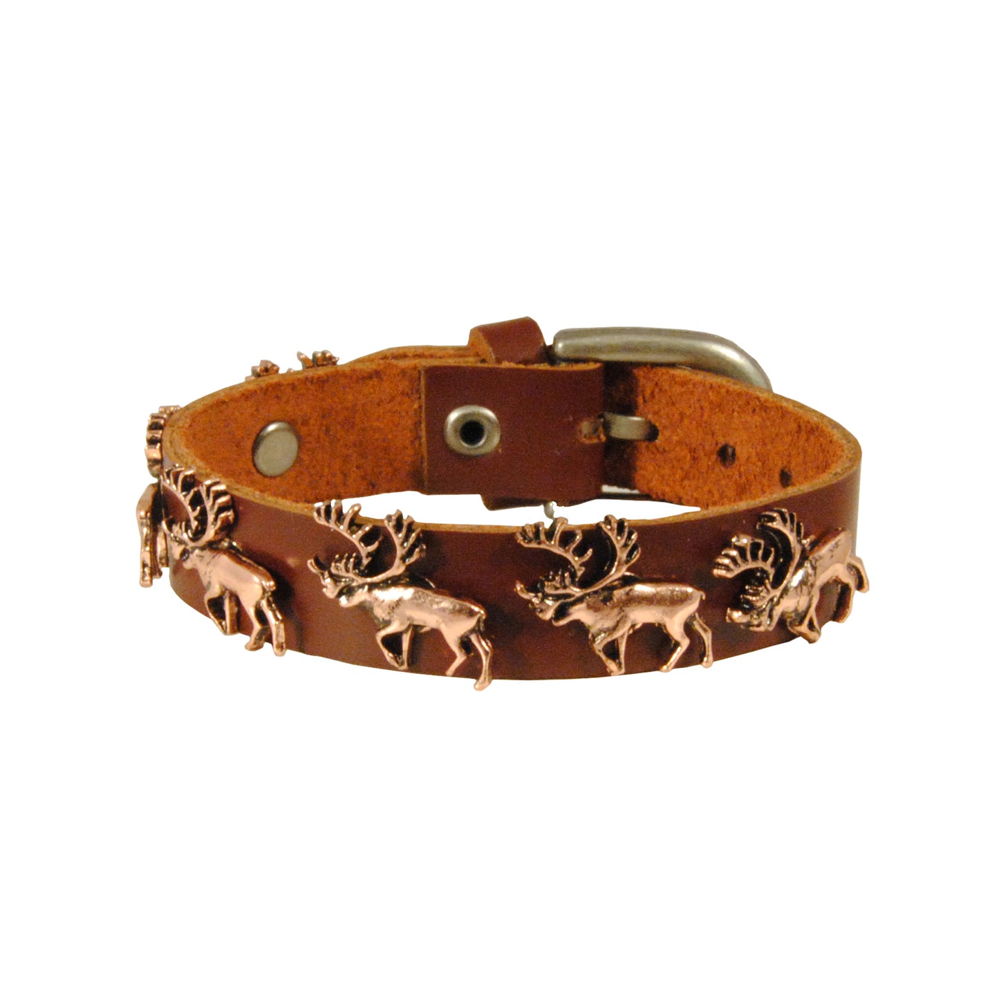 Brunt läderarmband med 3D-renar som ger en skön vildmarkskänsla. Perfekt både till vardags och fest. Diskret men ändå iögonfallande – en riktig toppsäljare!