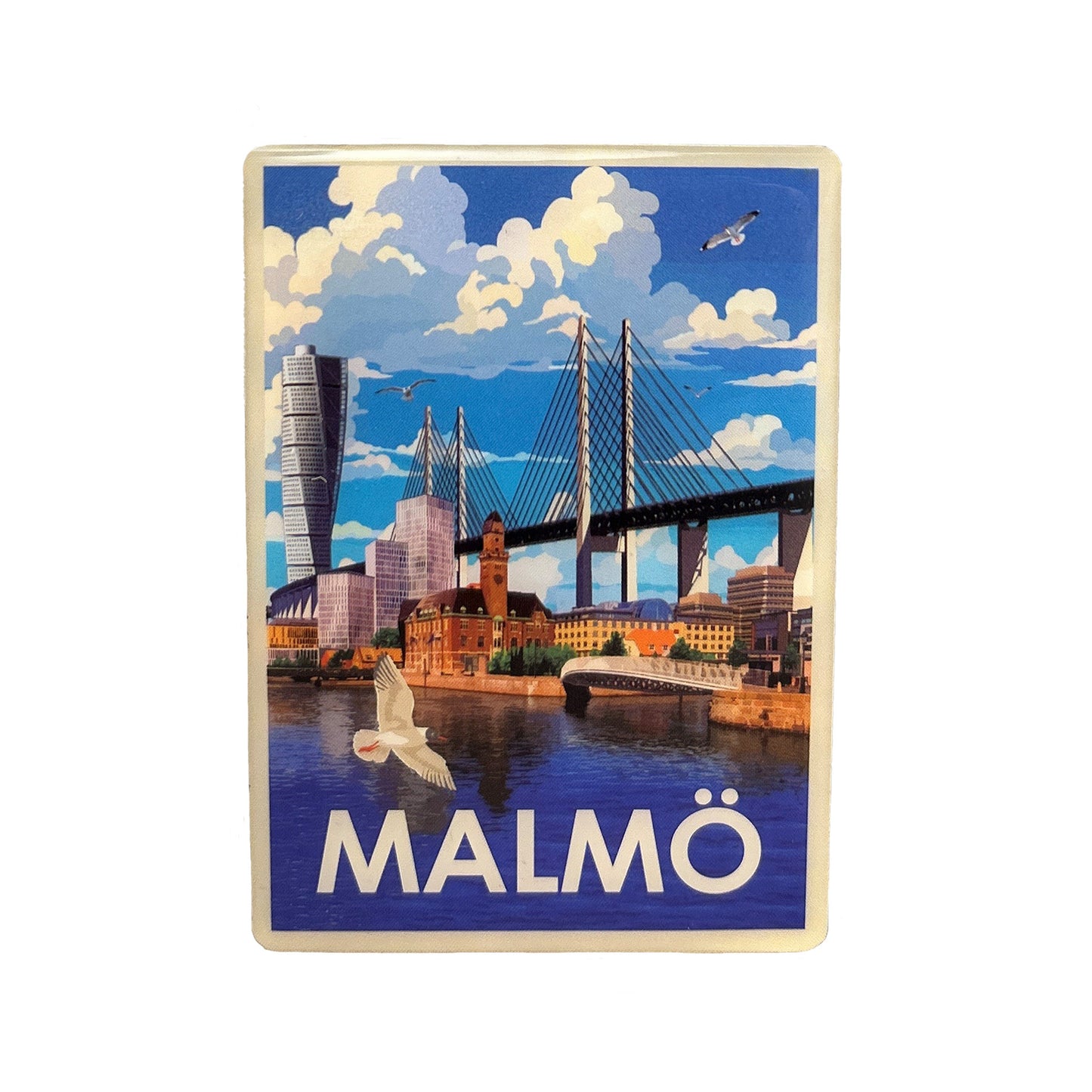 Magnet Malmö med motiv på den ståtliga bron, Turning torso och stadens färgstarka byggnader. 