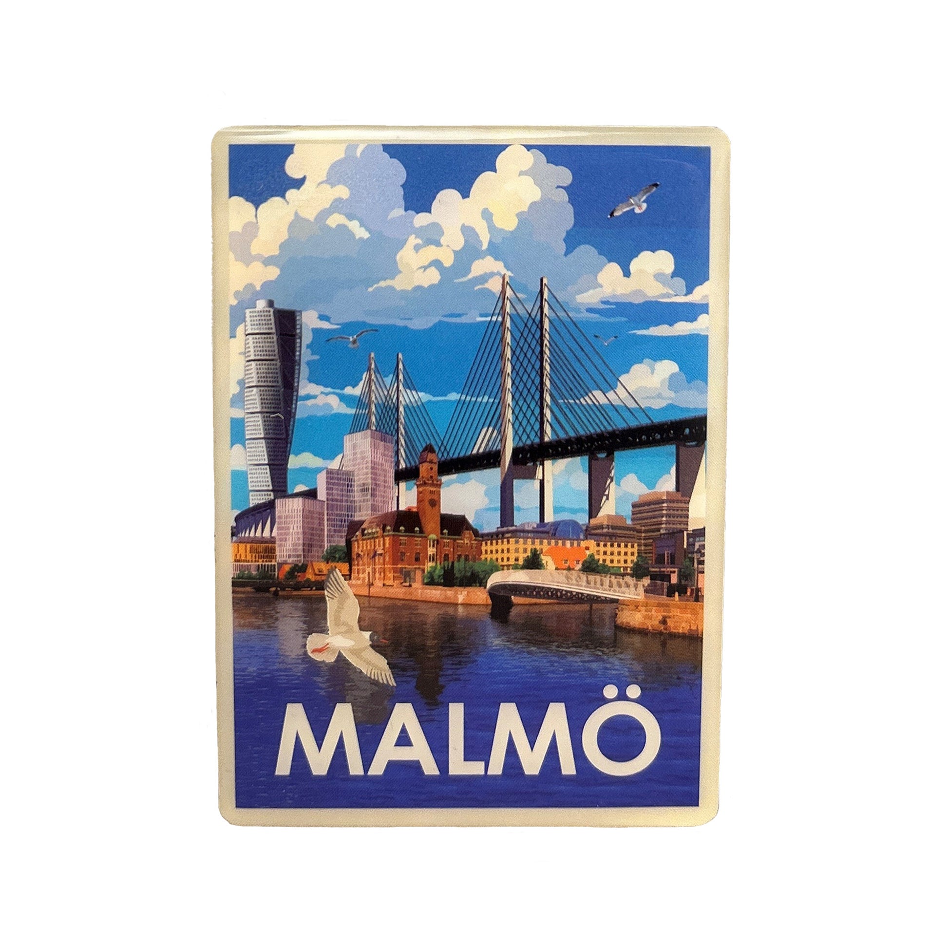 Magnet Malmö med motiv på den ståtliga bron, Turning torso och stadens färgstarka byggnader. 