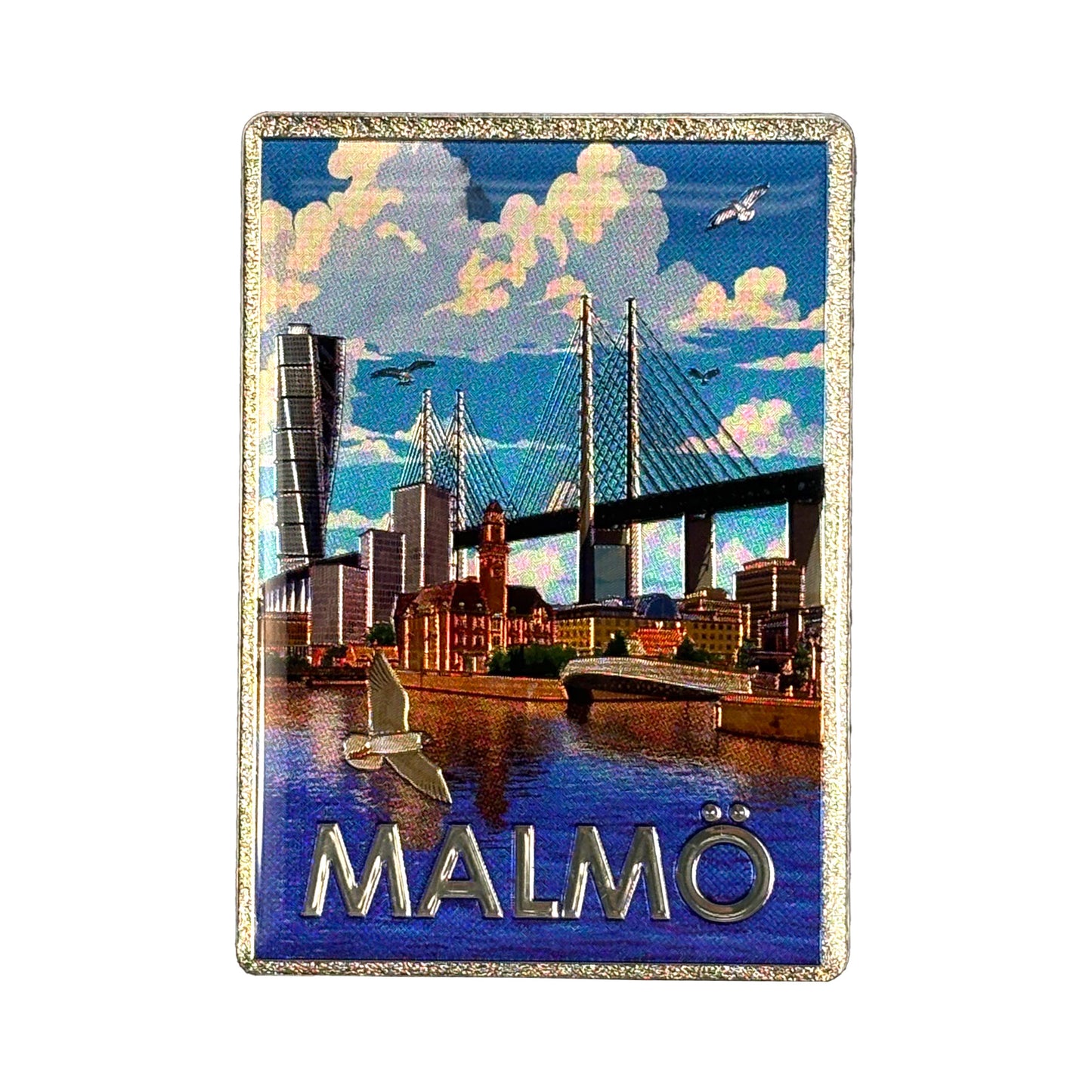 Magnet Malmö som speglar Malmös moderna och urbana känsla. Motiv på allt från det ikoniska Turning Torso till stadens livliga gator.