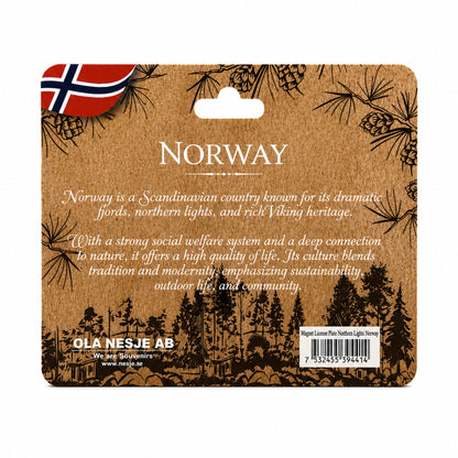 Baksidan av brun header men norska flaggan och text om Norge.
