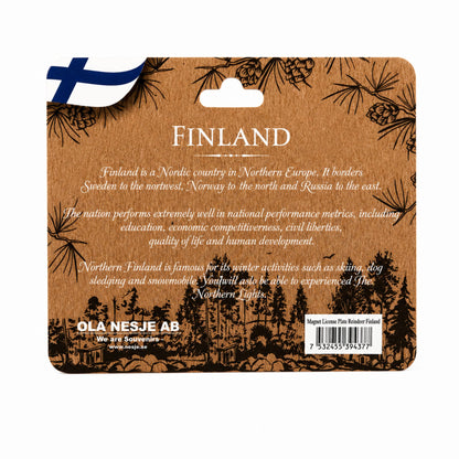 Baksidan av brun header med finska flaggan och text om Finland.