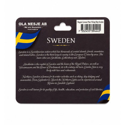 Baksidan av svart header med svenska flaggan och en text om Sverige.