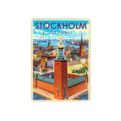 Den här dekorativa magneten skildrar en av Stockholm kändaste byggnader med sin tidlösa charm, mäktiga torn och röda tegelväggar.