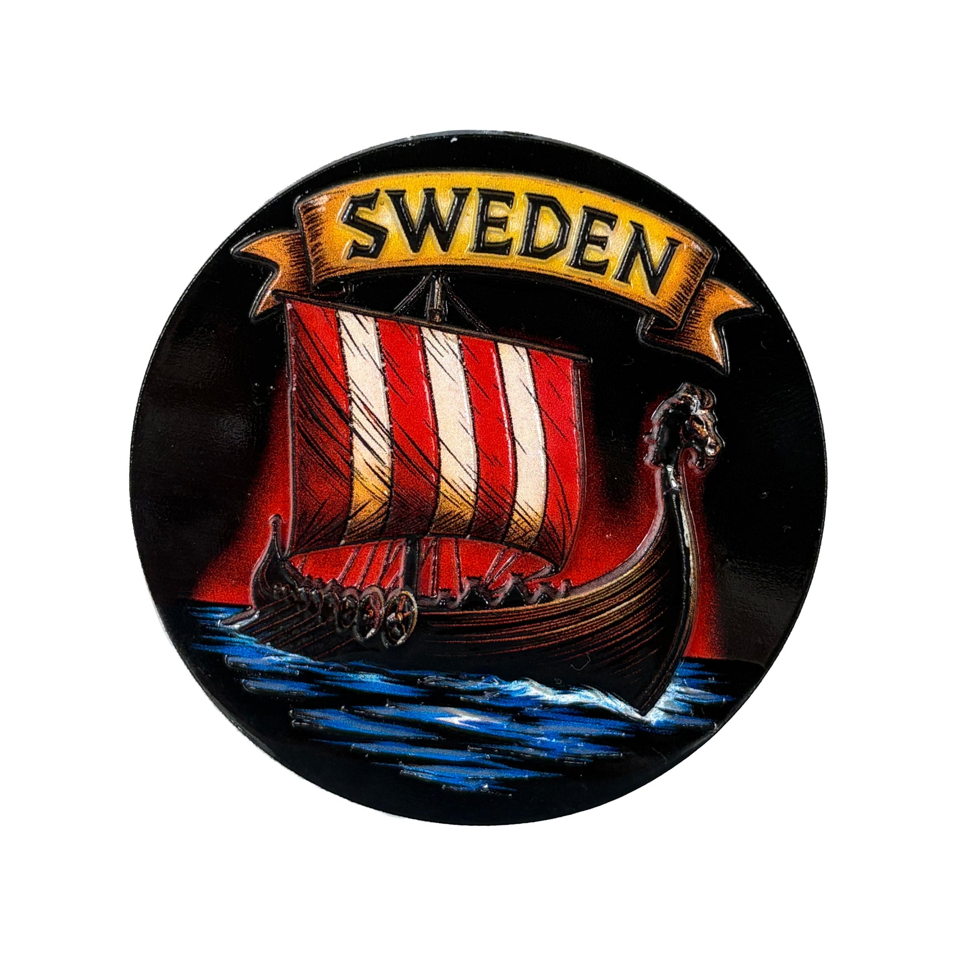Magnet med vikingaskepp och texten Sweden.