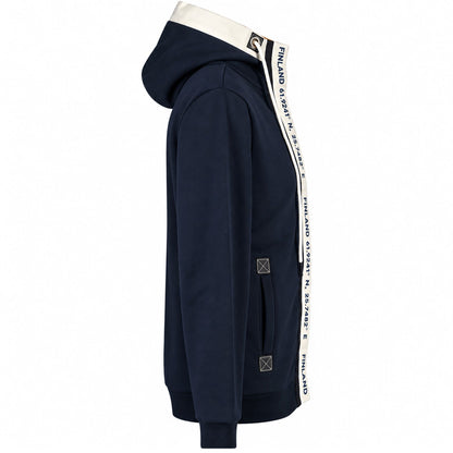 Marinblå Zipper Hoodie sedd från andra sidan. 
