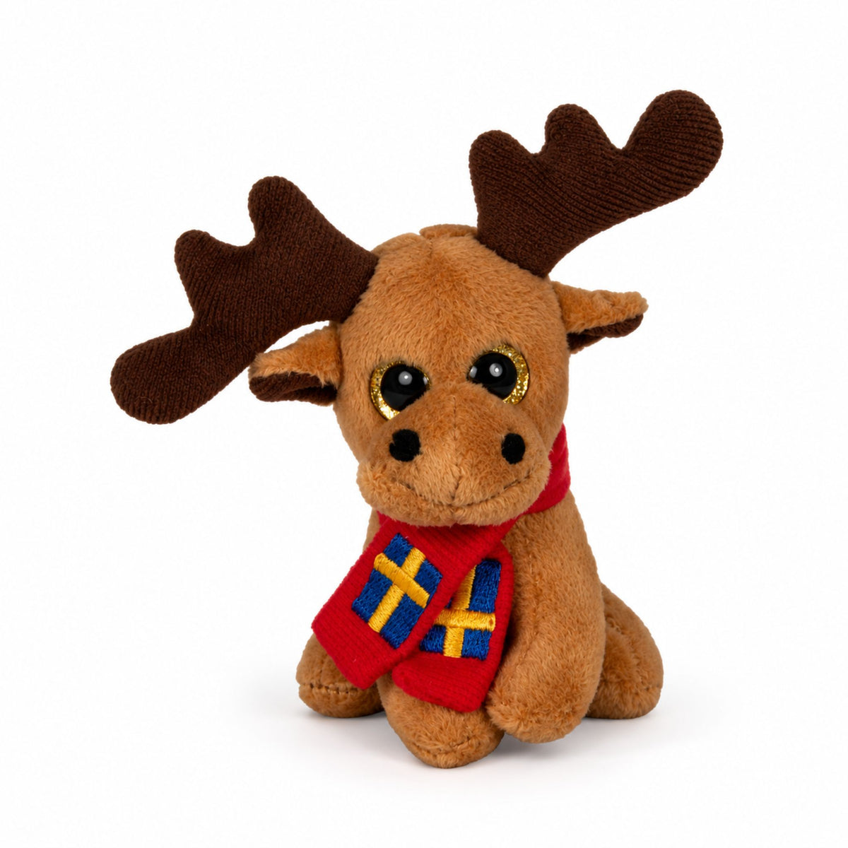 Magnet med brun gosedjursälg iklädd röd halsduk med svenska flaggan.