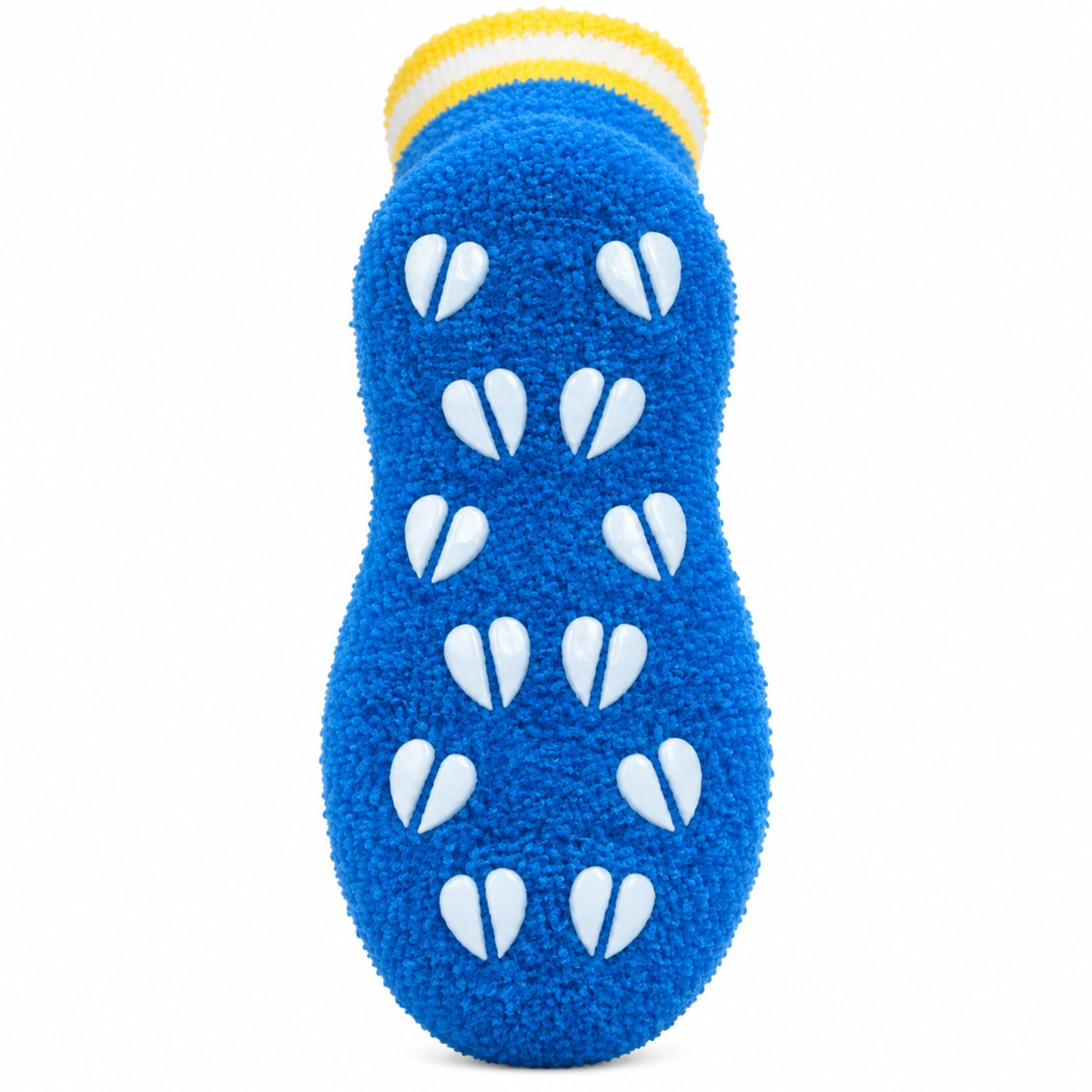 Halkskyddet (ABS-sulan) under mjuk socka i blått med motiv av älg mitt på foten.
