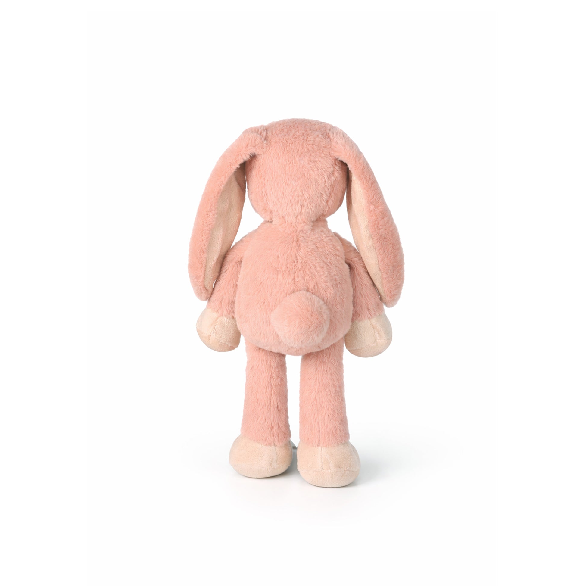 Mjuk gosedjurskanin med långa ben, 27 cm hög, med silkeslen päls och vänligt uttryck. En söt och kramvänlig present eller souvenir för både barn och vuxna. Sedd bakifrån.