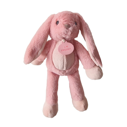 Rosa gosedjurskanin med långa ben, 35 cm lång. Mjuk och kramvänlig med gosig päls – en mysig vän som passar perfekt som present eller souvenir.