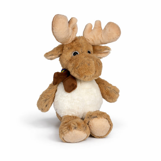 Ljusbrun gosedjursälg på 20 cm med mjuk kropp och halsduk med svensk flagga – en söt och omtyckt souvenir från Sverige, perfekt för mys och lek.