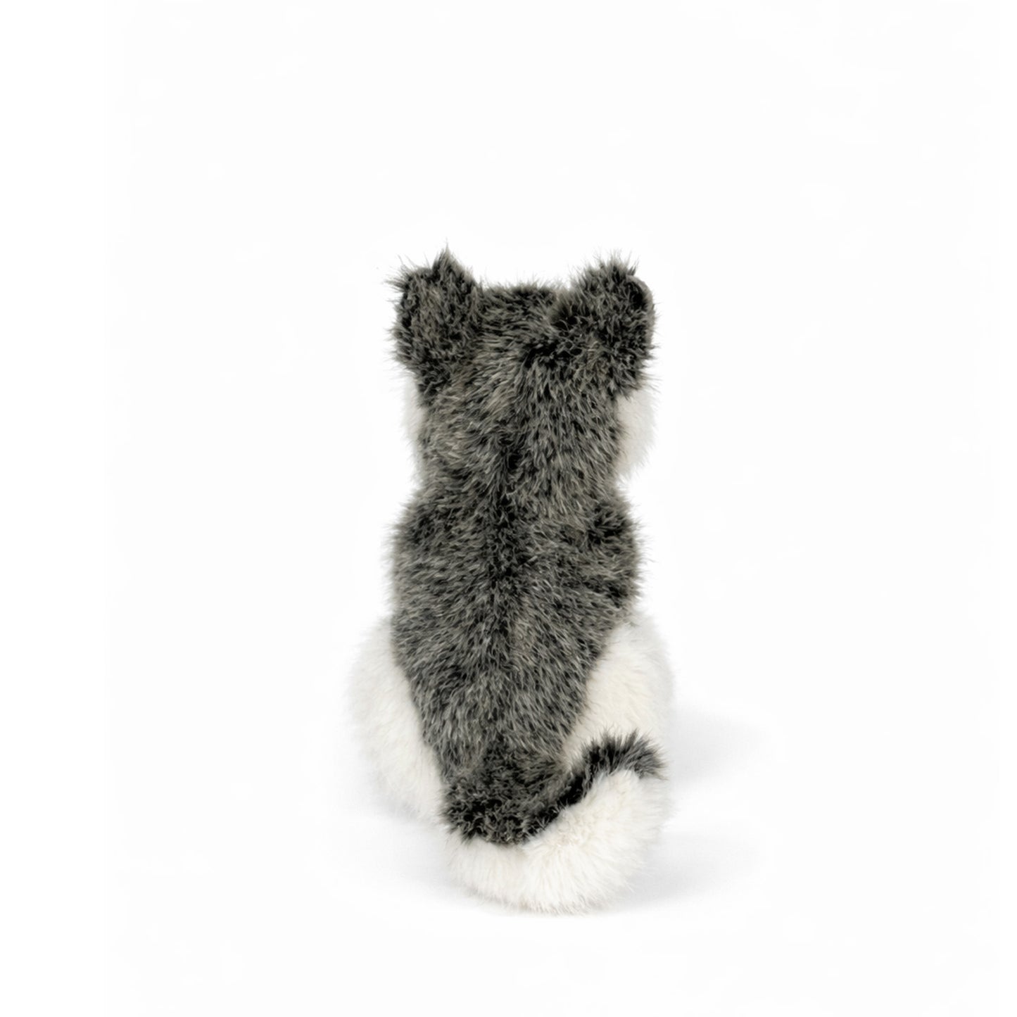 Liten grå gosedjurs husky på 17 cm sedd bakifrån.
